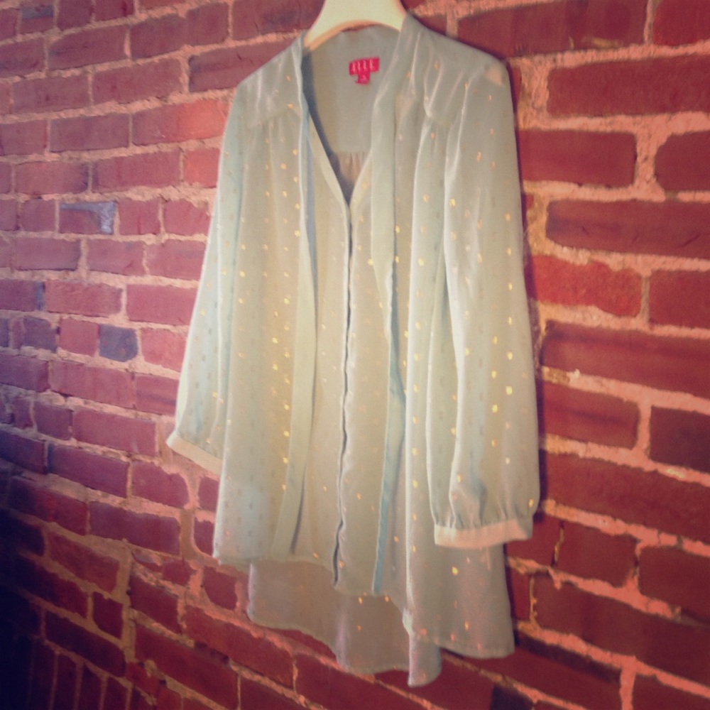 ELLE mint/gold hi lo blouse with tie