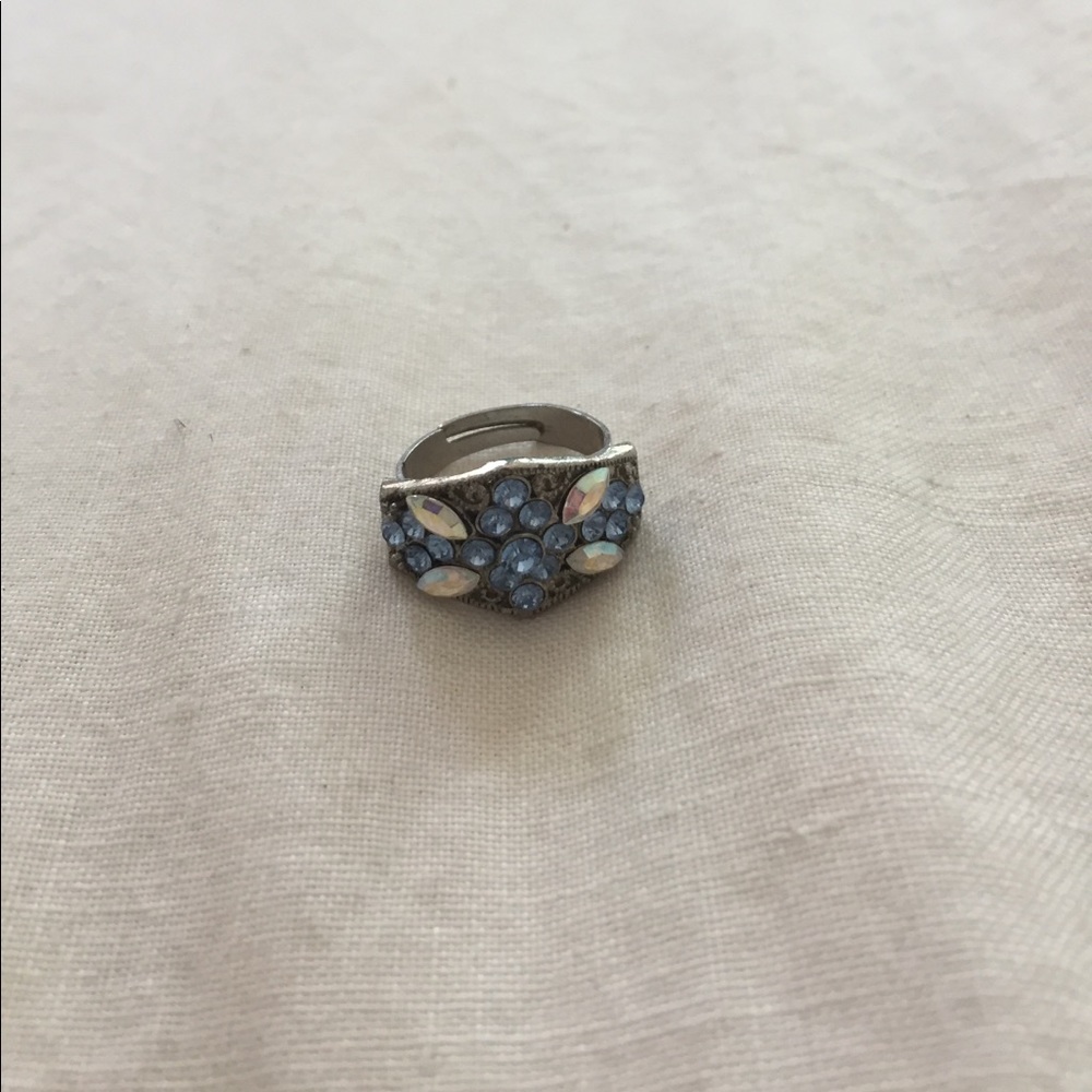Costume Jewelry Ring with Blue & White Rhinestones