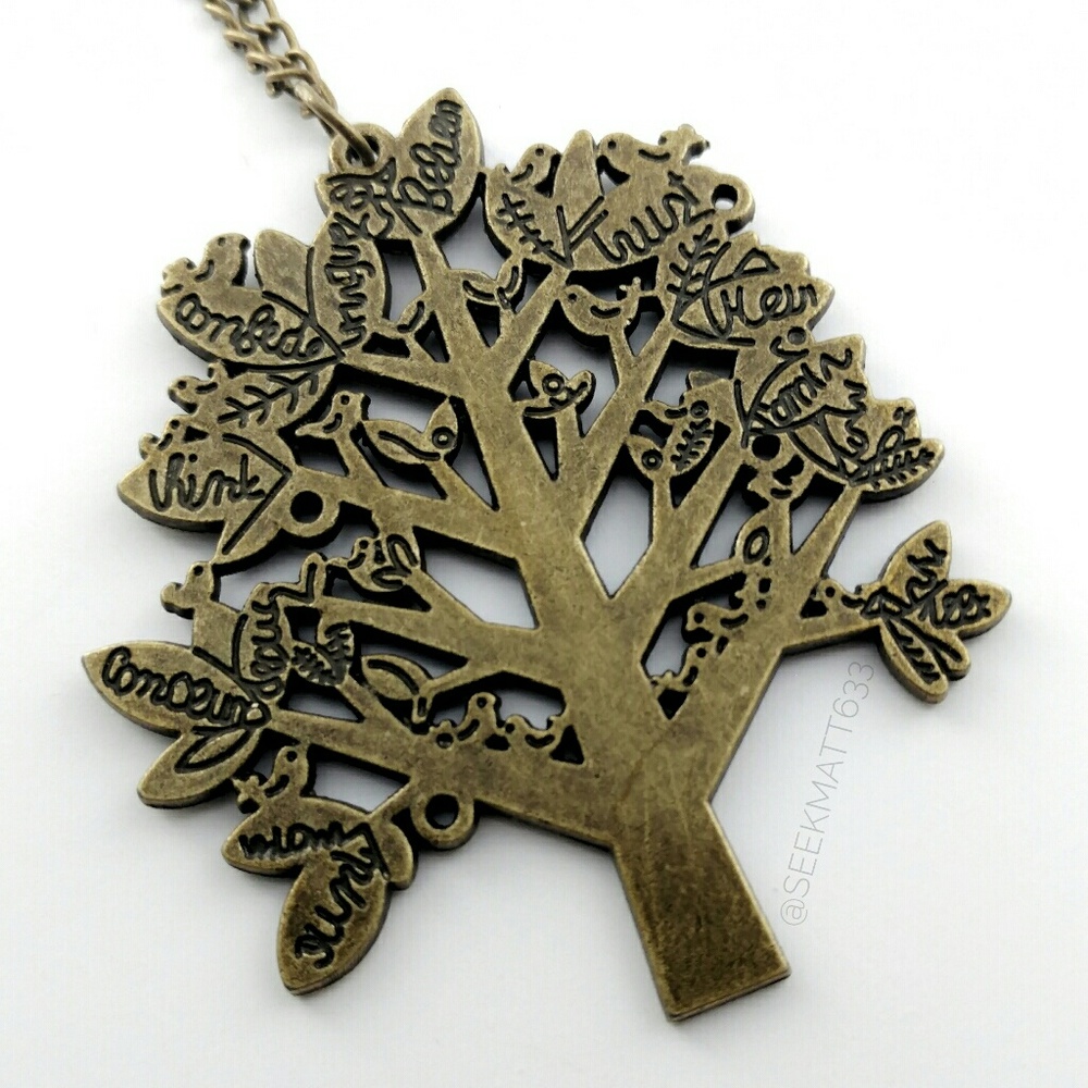 Bronze Tree 🌳 with Birds 🐦 & Words Necklace