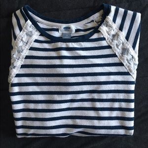 Navy and White Striped Box Top