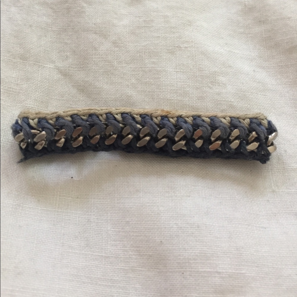 Braided Blue and Metal Chain Bracelet