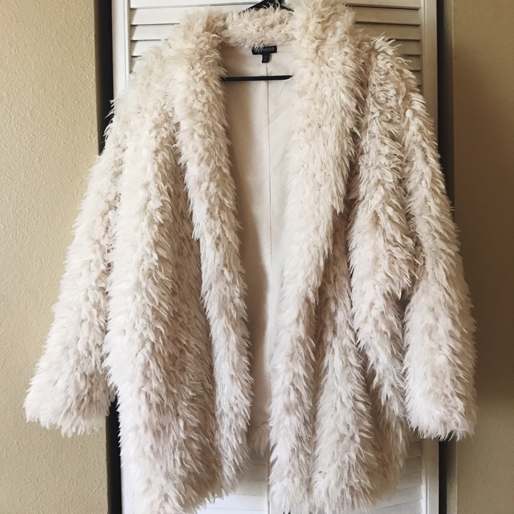 Express White Faux Fur Coat