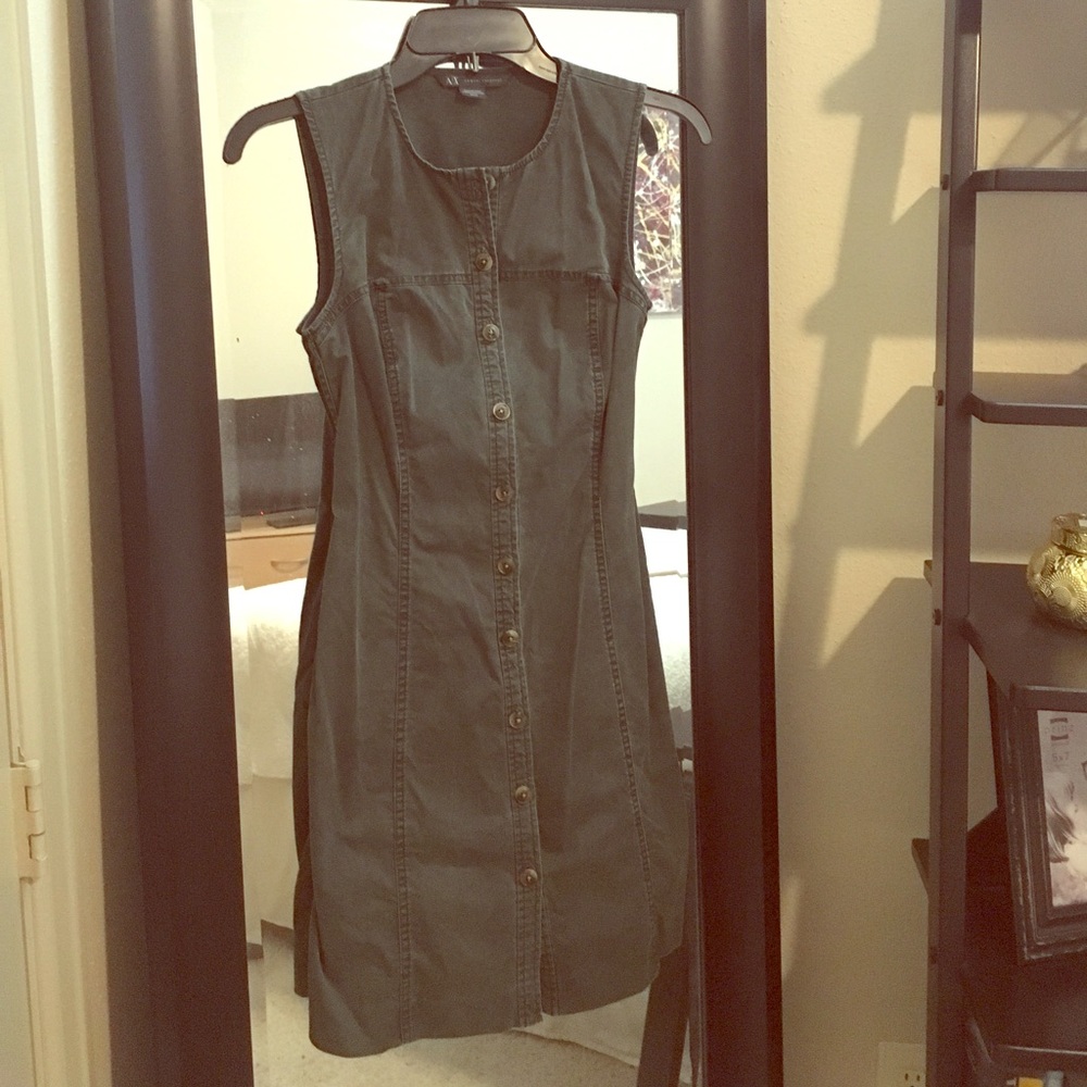 P0 olive denim dress w/ pockets