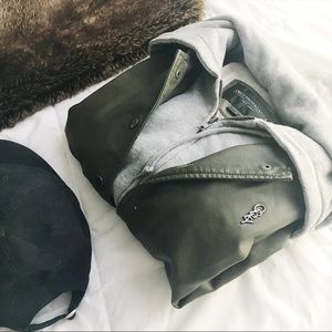 Obey faux leather sweatshirt lined bomber jacket