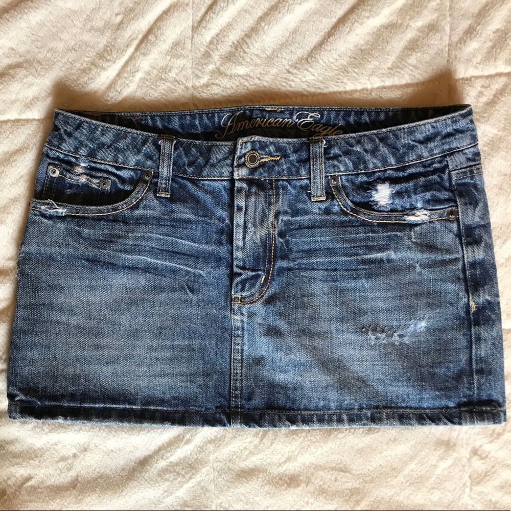 American Eagle distressed jean mini skirt