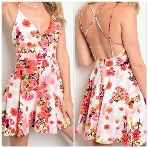 Ivory Coral Sleeveless floral print mini dress