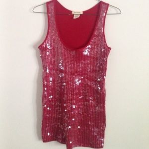 NWOT Red Sequin Tank Top, Slim Fit, Size M