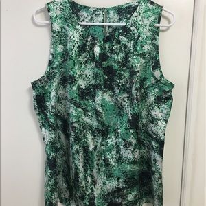 Green abstract print sleeveless blouse