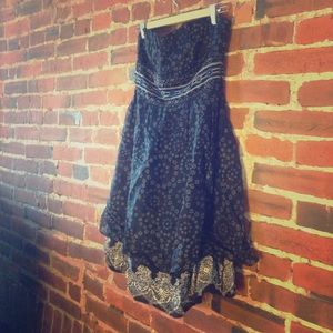 Free People sweetheart strapless print black dress