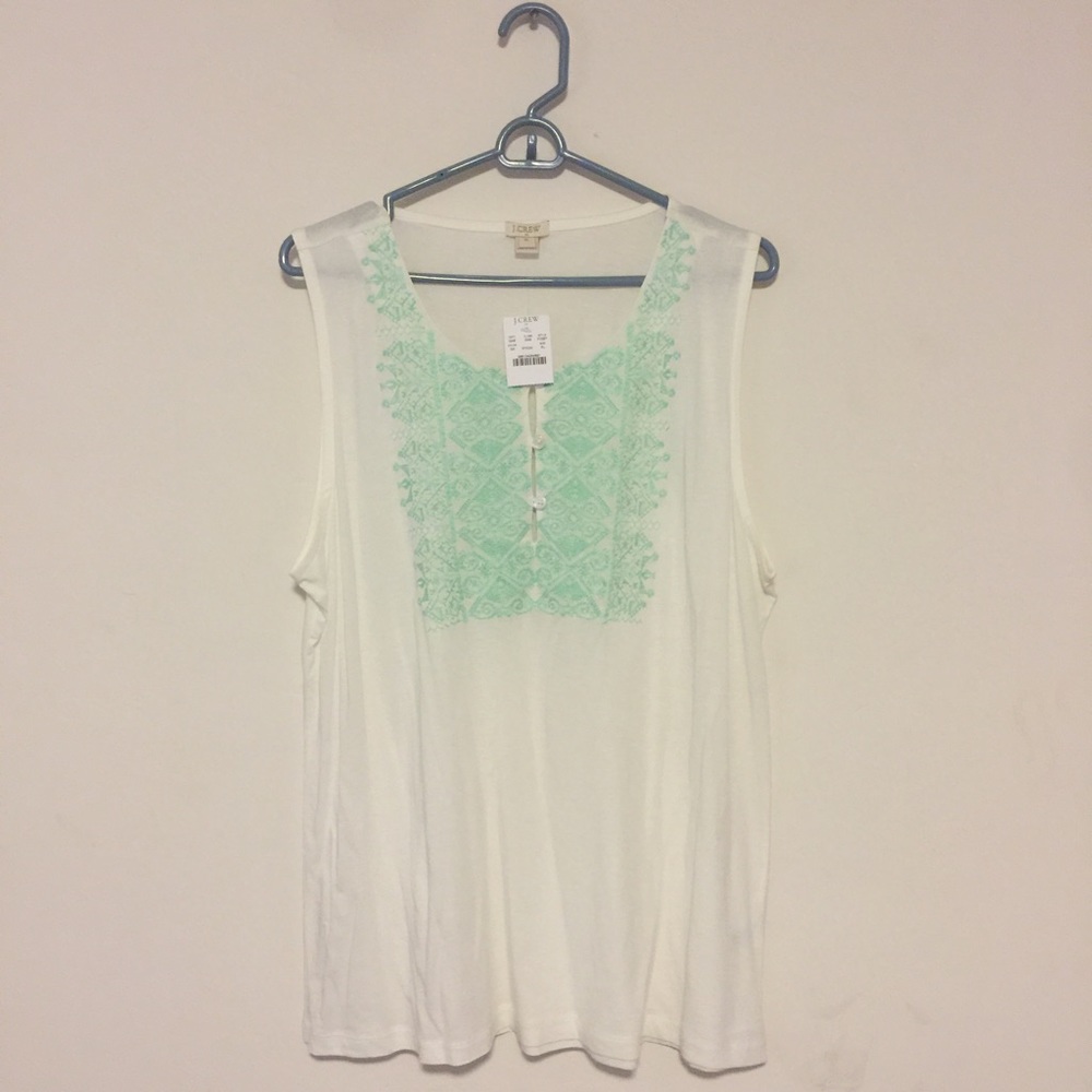 J. Crew Factory Tank Top with Mint Embroidery NWT