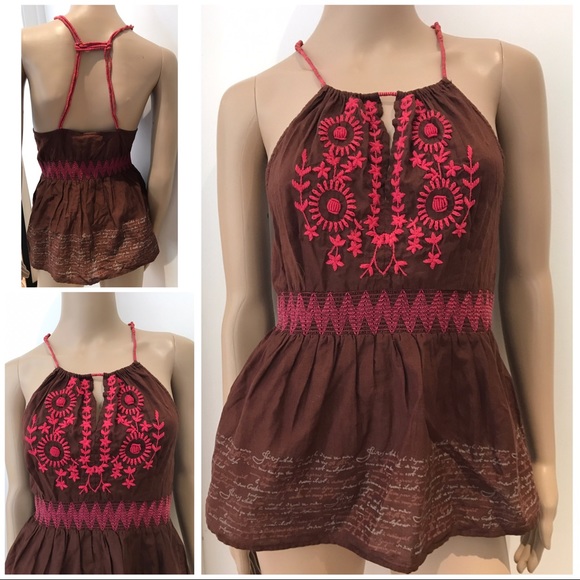 Free People Tops - EUC Free People Boho Rope Floral Embroideries Top