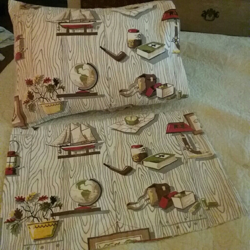 Pair of  '50s barkcloth "man's den" pillows