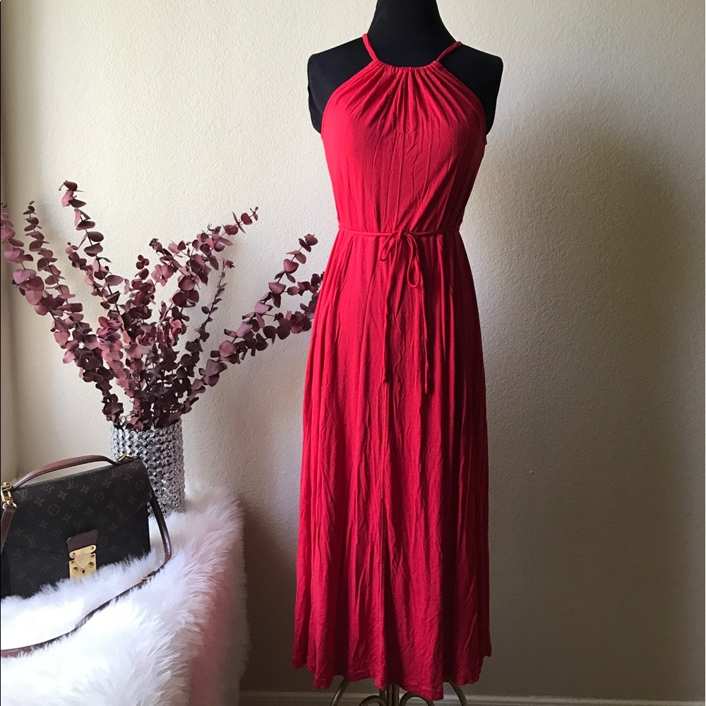 Red Orange / Red Halter Maxi Dress