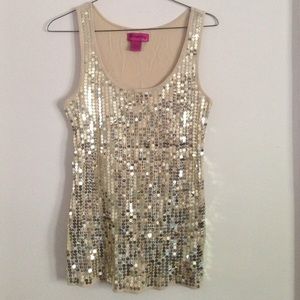 NWOT Awesome Gold-Sequin Tank Top, Size Large
