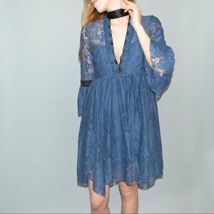 Free People Gilded Lace mini dress Bell sleeve