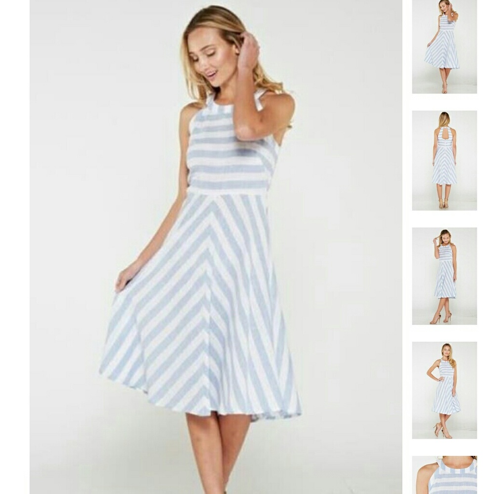 ❤️CLOSING SALE❤️ White and blue striped linen dres