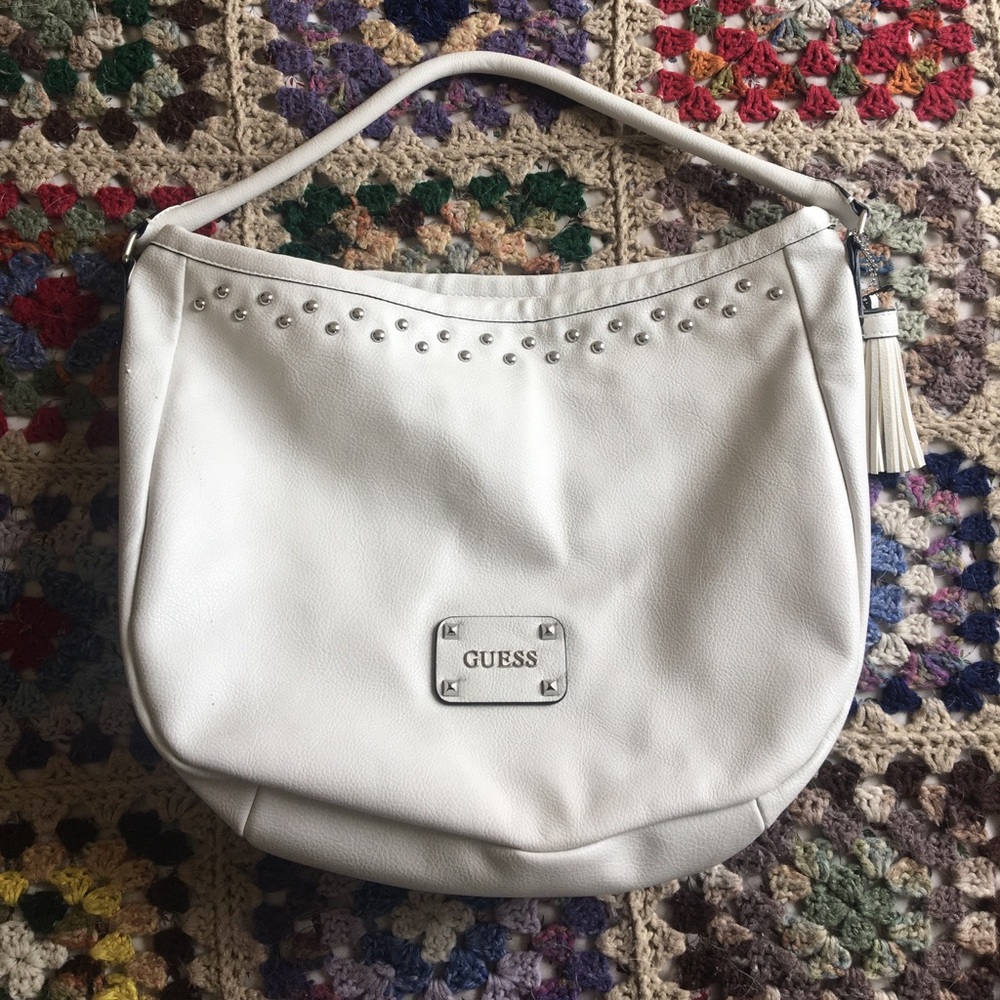 White Leather Studded Guess Purse