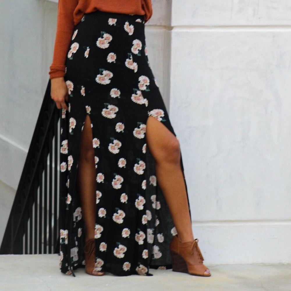 Forever 21 floral double split maxi skirt