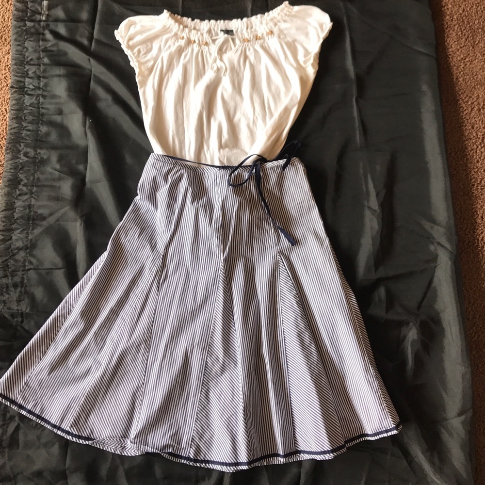 Blue stripe skirt & white top