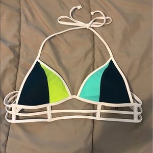 Navy and white swimsuit top