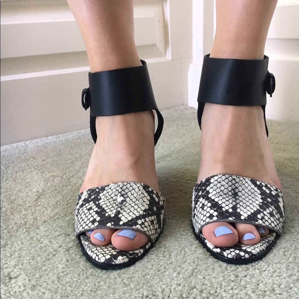 Vince - snake skin open toe heels