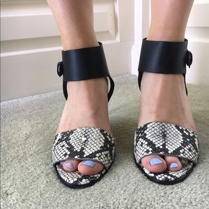 Vince - snake skin open toe heels