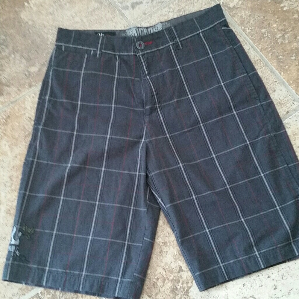 Men's MICROS, flat front shorts, gray & red