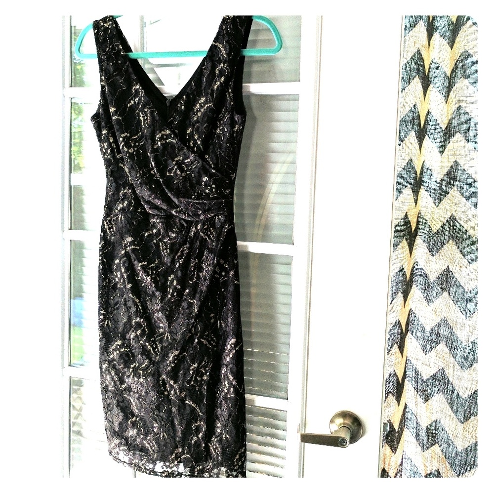 Black & Gold Lace Cocktail Dress