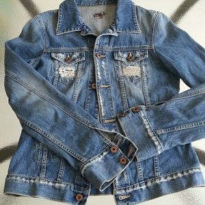 BKE 67 Blue Jean Denim Jacket,  Distressed,  Large