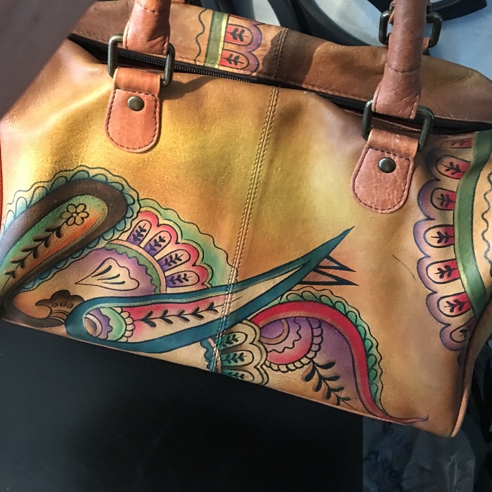 Hand painted leather bag by Anuschka