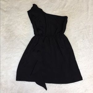 One Shoulder Black Dress With Ruffle