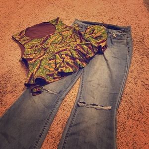 African print peplum shirt