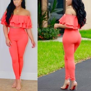 Off shoulder Ruffle pant set