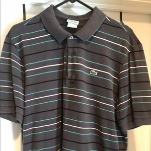 Lacoste Men Striped Polo. XL, gray blue striped