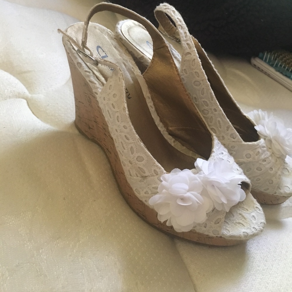 White Lacey Wedges