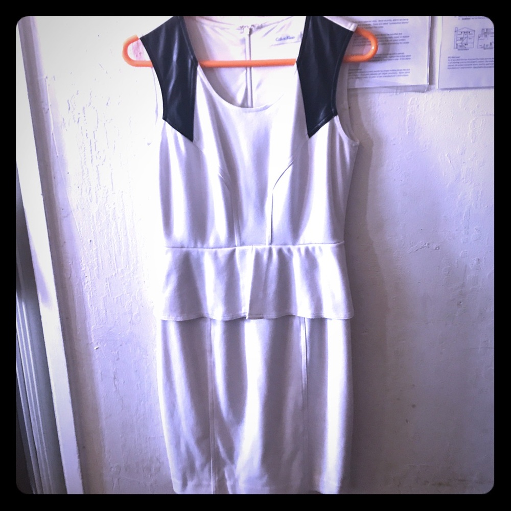 Calvin Klein white dress with black leather size 2