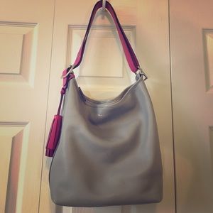 Custom Authentic grey leather Coach bag w/ tassels