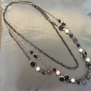Black and pearl multi-strand necklace