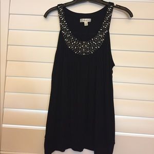 Dressbarn tank with embellished neckline, blk,lrg
