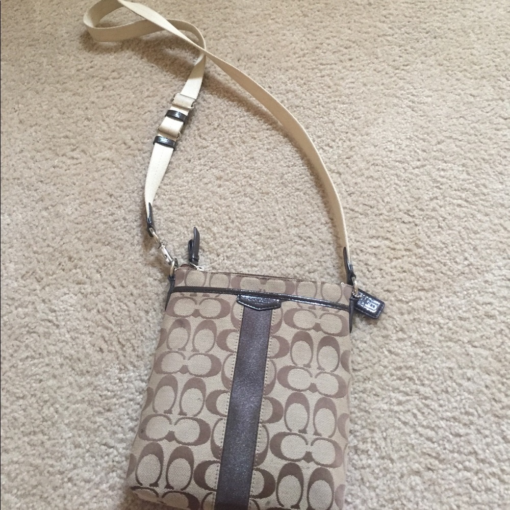 Tan and brown over the shoulder coach bag