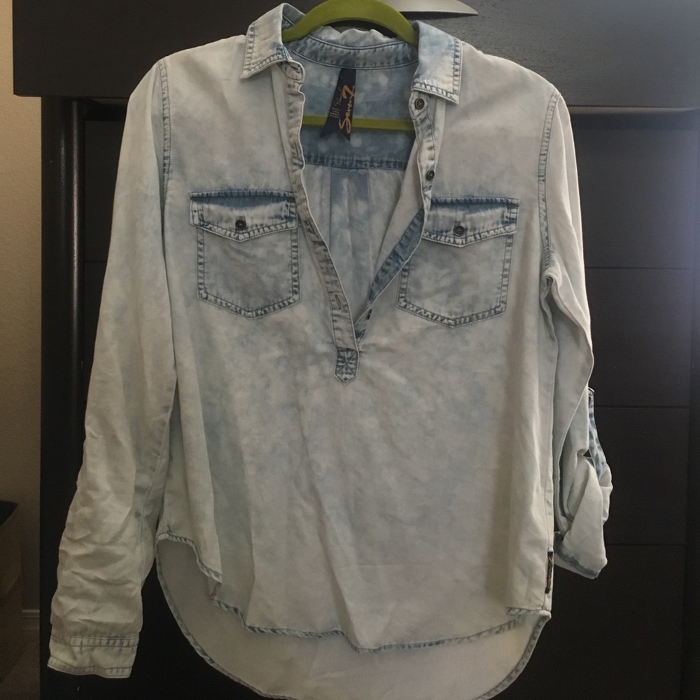 Denim partial button up