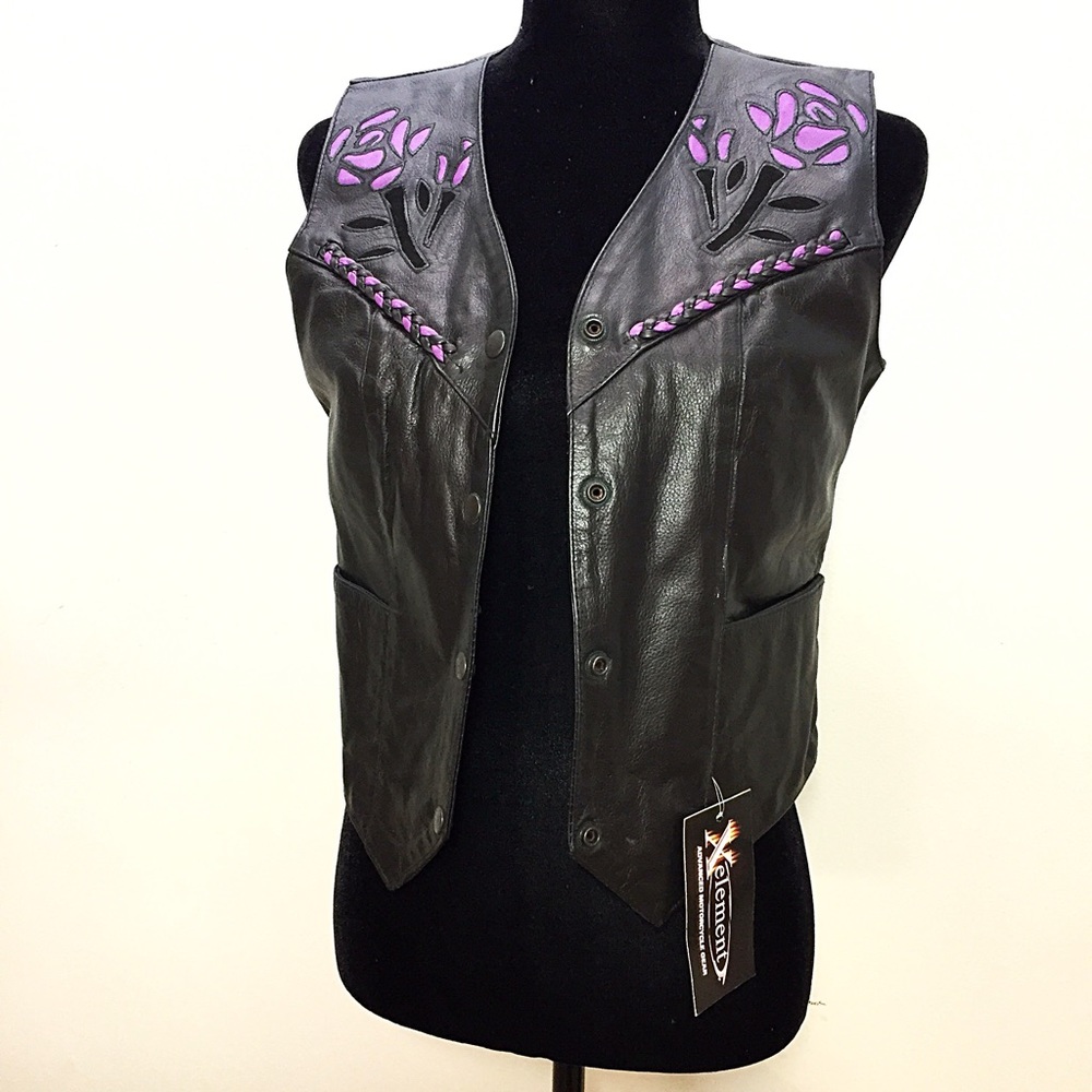 NEW genuine leather Xelement vest black purple