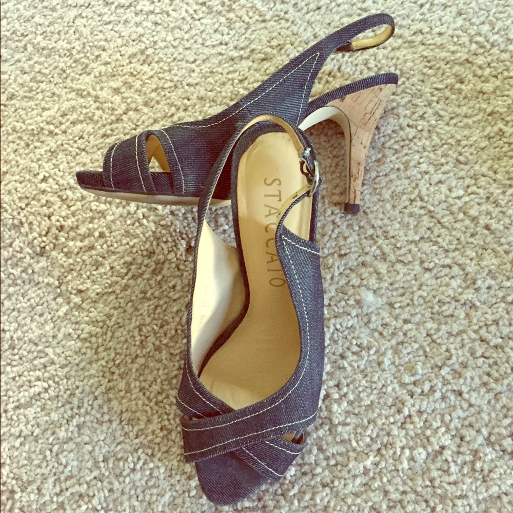 Denim high heel sandals