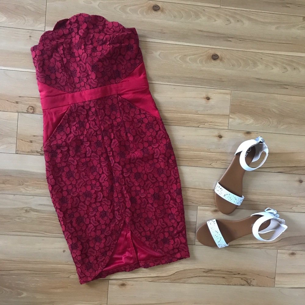 Lace Overlay Strapless Dress - Picture 2 of 4