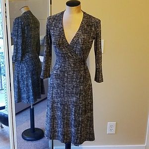 Brown and cream patterned wrap dress