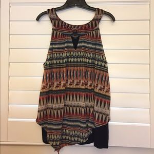 Tank top, multi color, wood tone embellishment