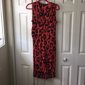 Sleeveless orange leopard print dress