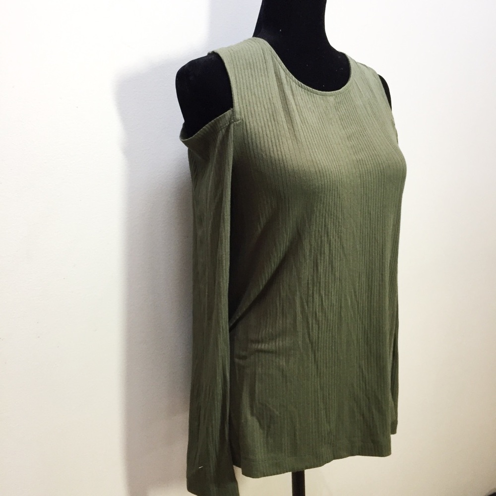 NEW green long sleeve open shoulder top