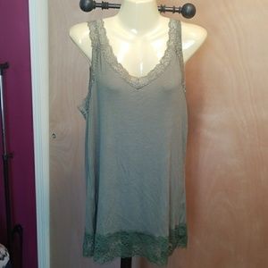 Olive green lace ribbed tank