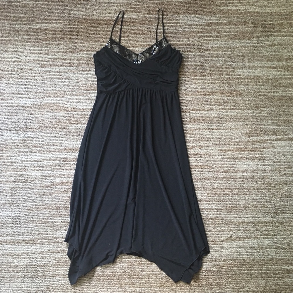 Flowy black spaghetti strap dress w/sequins